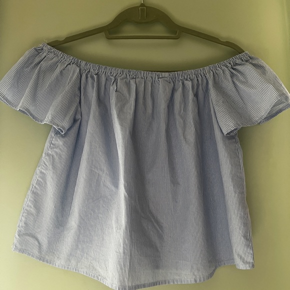 no comment Tops - Blue Striped Off-Shoulder Top
